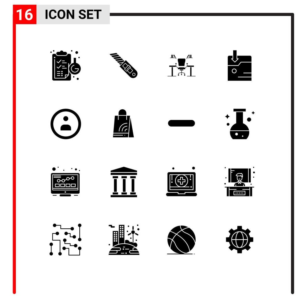 Universal Icon Symbols Group of 16 Modern Solid Glyphs of technology business table work place desk Editable Vector Design Elements