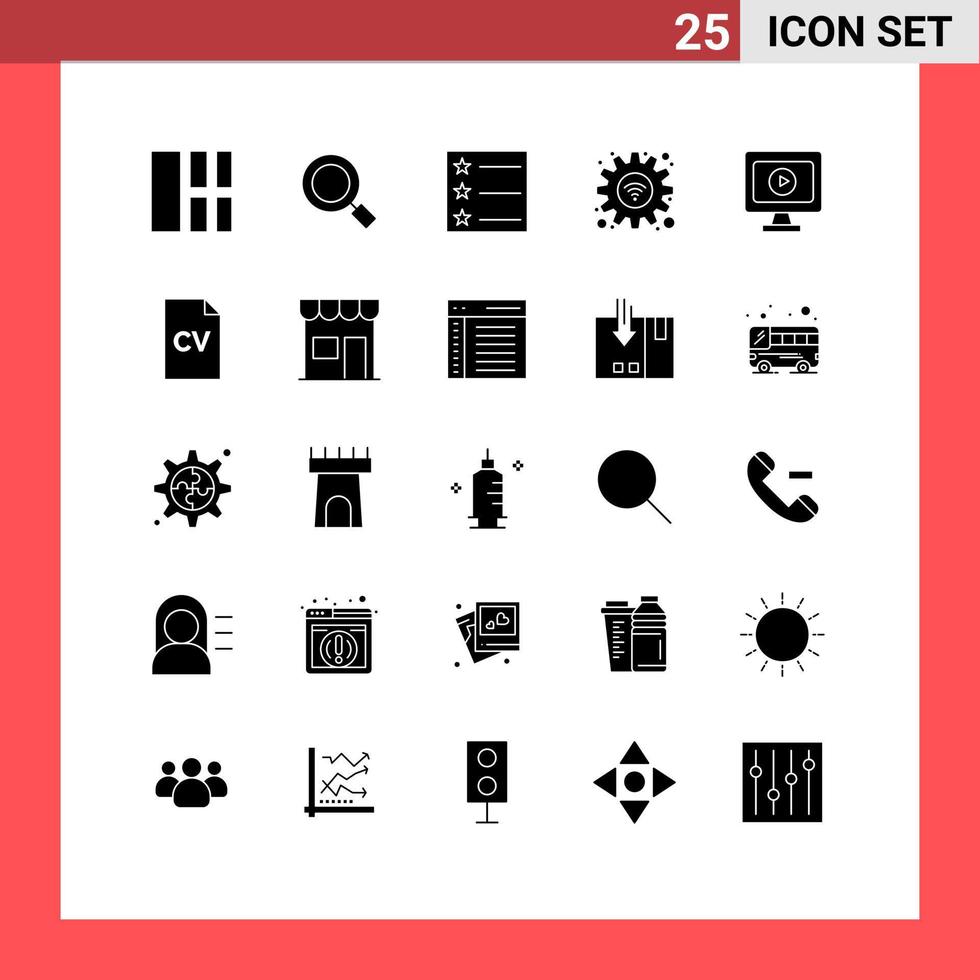 Pictogram Set of 25 Simple Solid Glyphs of cv video layout monitor settings Editable Vector Design Elements
