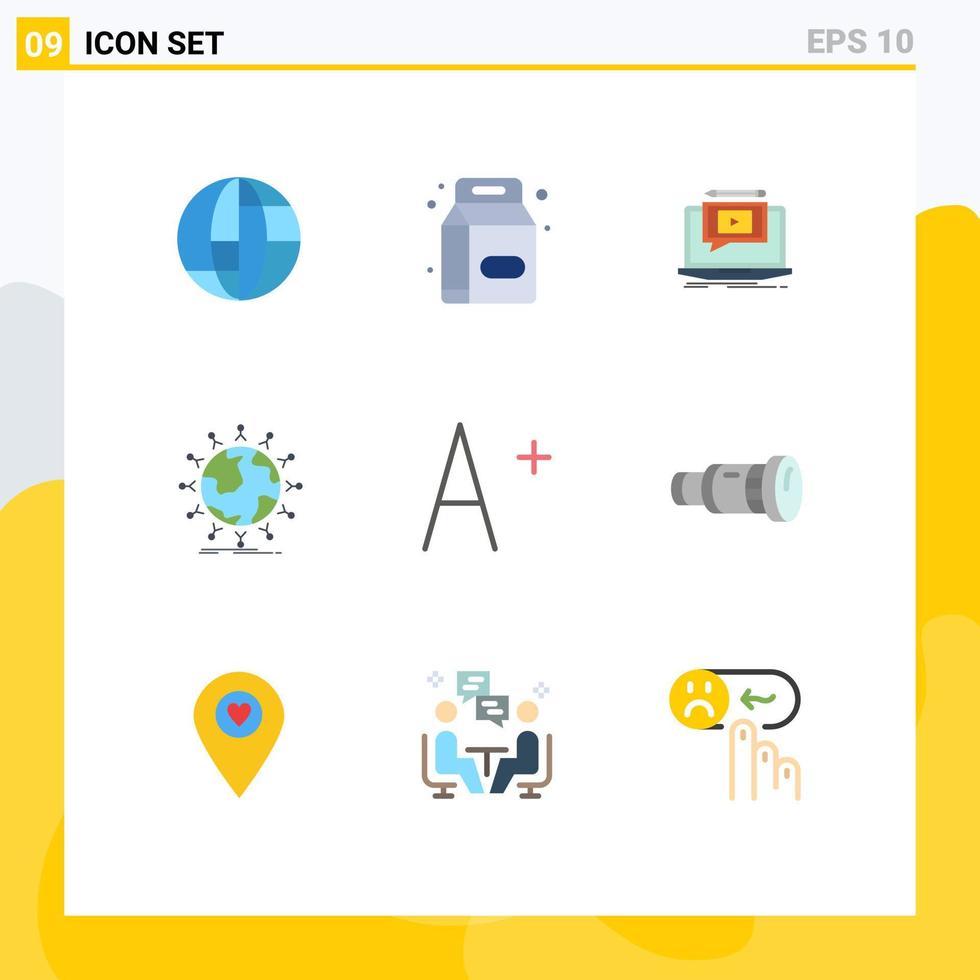 9 Flat Color concept for Websites Mobile and Apps font globe player network global Editable Vector Design Elements