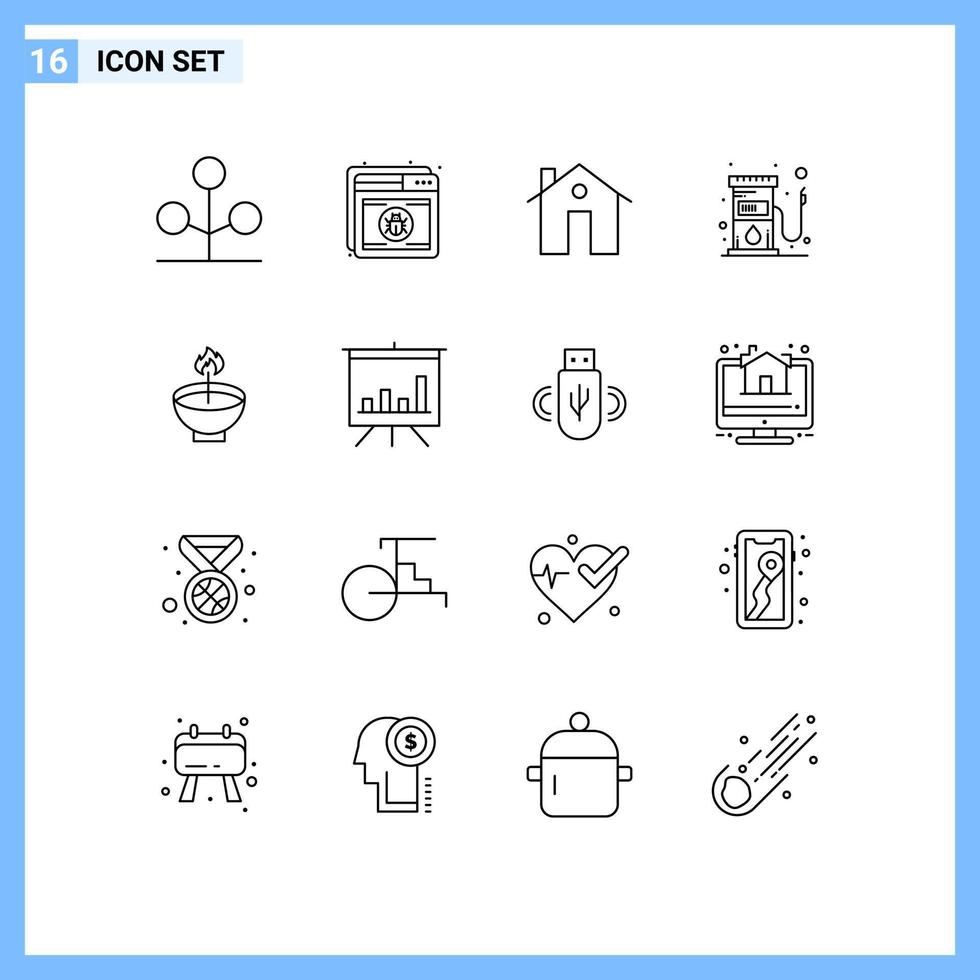 Set of 16 Vector Outlines on Grid for fuel gas web fuel buildings Editable Vector Design Elements