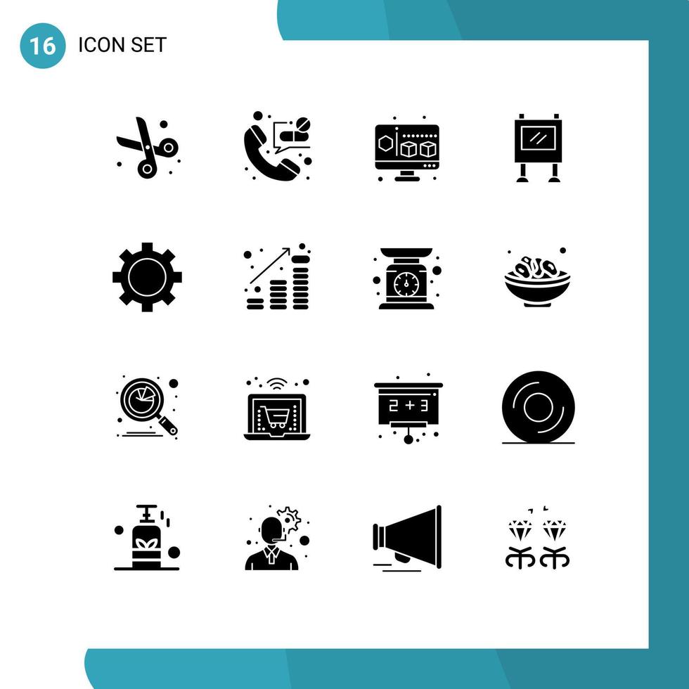 Set of 16 Modern UI Icons Symbols Signs for set devices cube poster advertising Editable Vector Design Elements