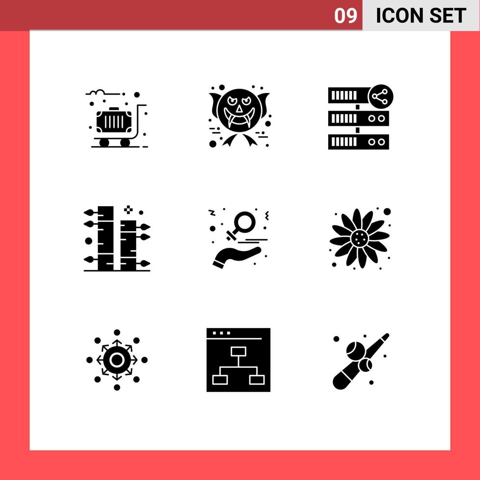 9 Thematic Vector Solid Glyphs and Editable Symbols of charity garden hosting botanical web Editable Vector Design Elements