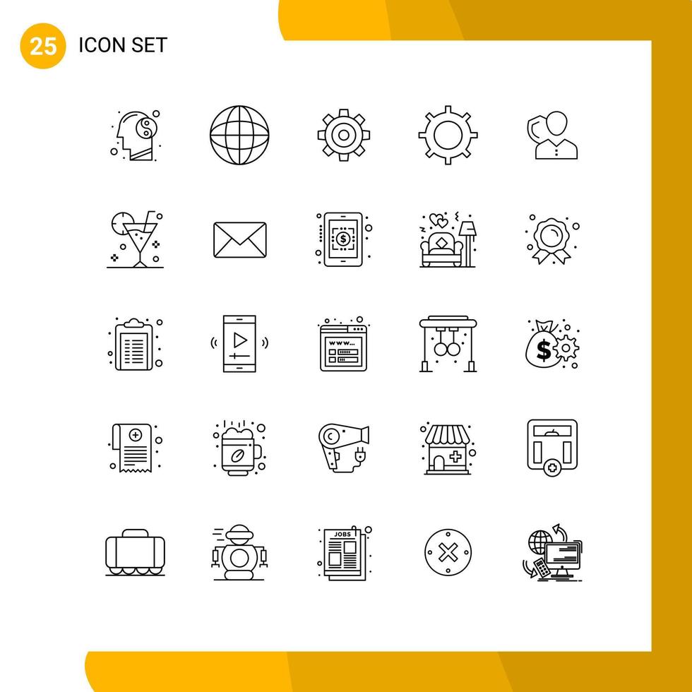 25 Universal Lines Set for Web and Mobile Applications employee setting general set basic Editable Vector Design Elements