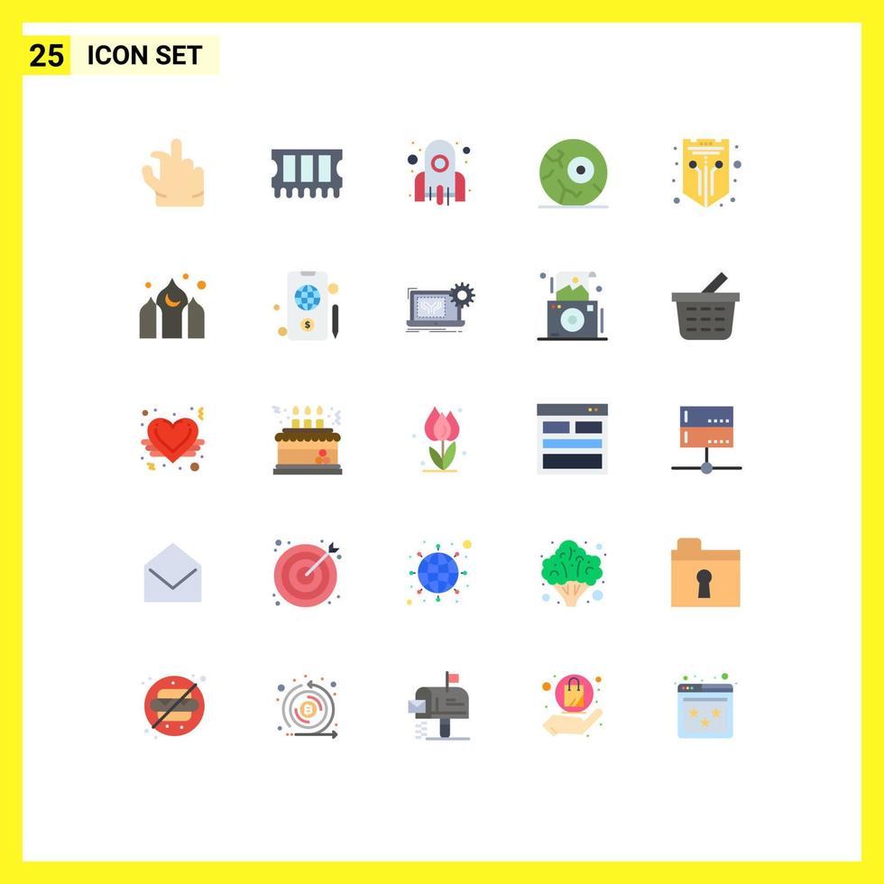 Universal Icon Symbols Group of 25 Modern Flat Colors of shield network launch internet night Editable Vector Design Elements