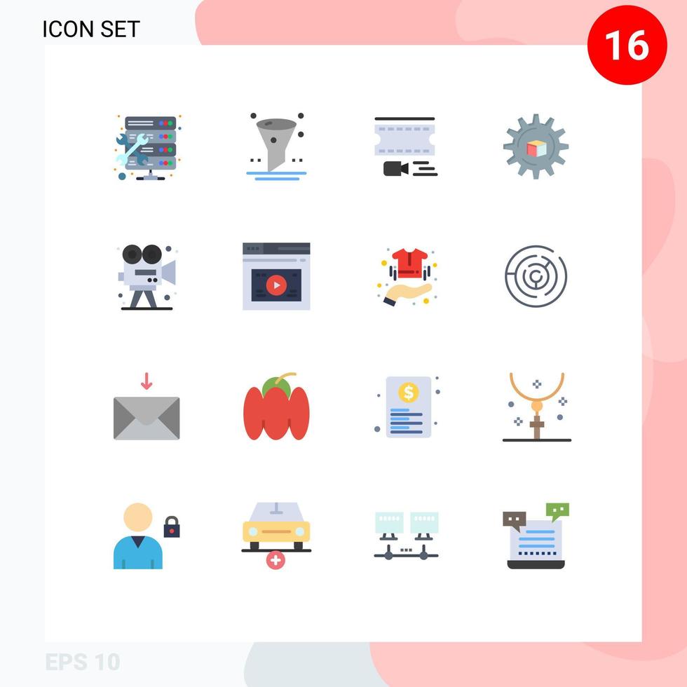 Pack of 16 Modern Flat Colors Signs and Symbols for Web Print Media such as camera scince animation slustion atoumated Editable Pack of Creative Vector Design Elements