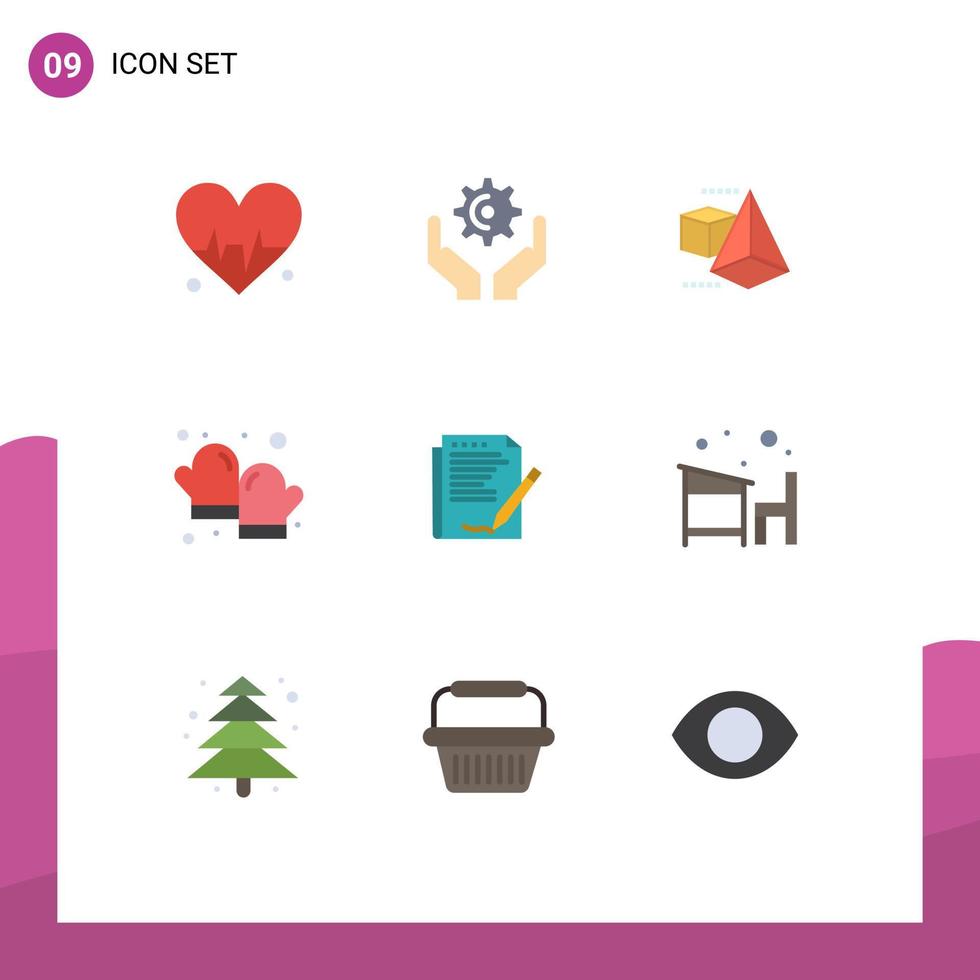 Modern Set of 9 Flat Colors Pictograph of layout report box agreement cooking Editable Vector Design Elements