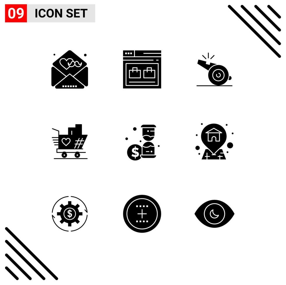 Stock Vector Icon Pack of 9 Line Signs and Symbols for investment weding bag love whistle Editable Vector Design Elements