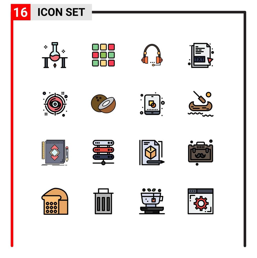 Modern Set of 16 Flat Color Filled Lines Pictograph of txt file service squares help contact Editable Creative Vector Design Elements