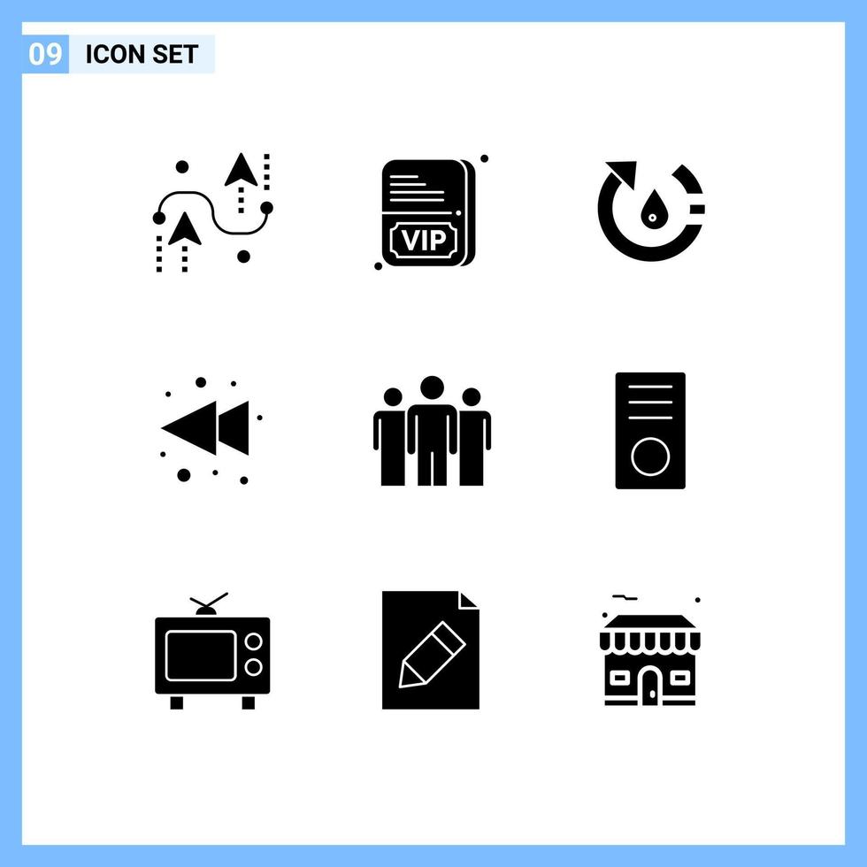 User Interface Pack of 9 Basic Solid Glyphs of coach rewind drop left recycle Editable Vector Design Elements