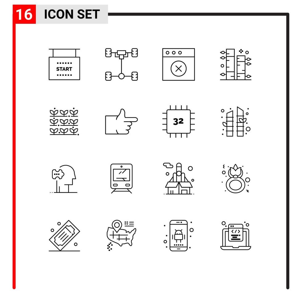 16 contornos vectoriales temáticos y símbolos editables de elementos de diseño vectorial editables botánicos de la planta de la aplicación de agricultura natural vector