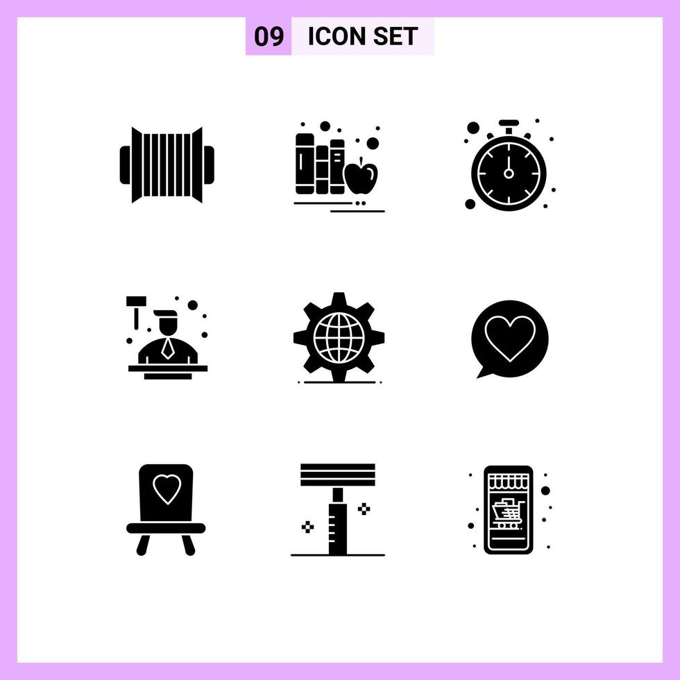 Stock Vector Icon Pack of 9 Line Signs and Symbols for gear hitting apple auctioneer fix Editable Vector Design Elements