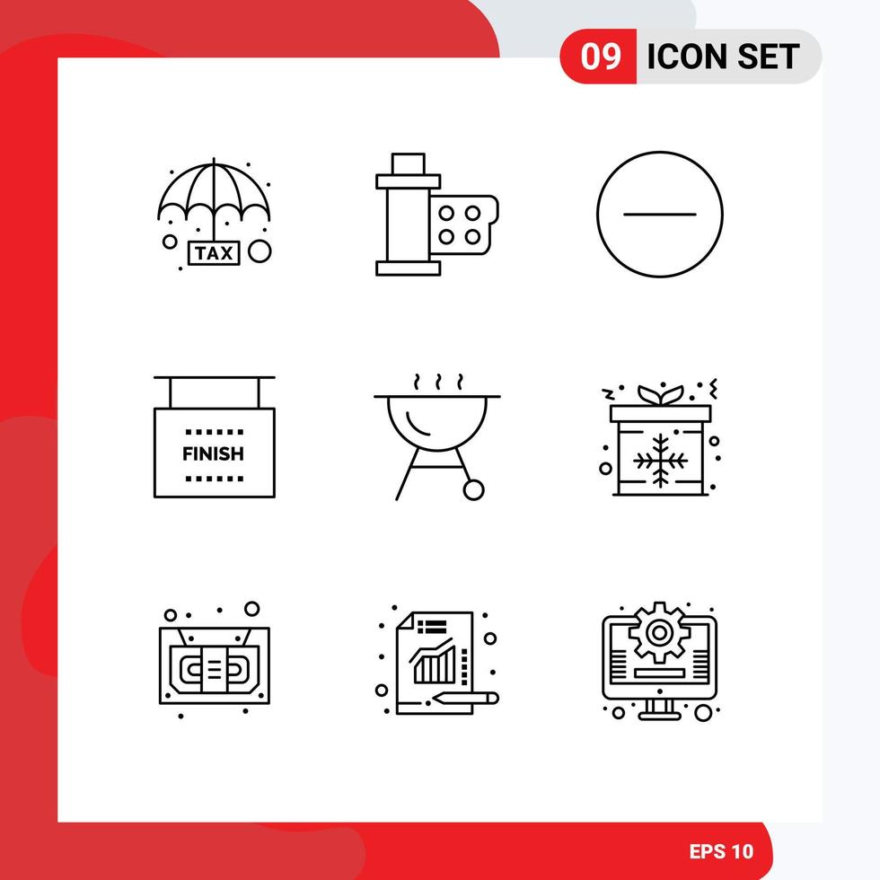Modern Set of 9 Outlines Pictograph of grill sports reel game end Editable Vector Design Elements
