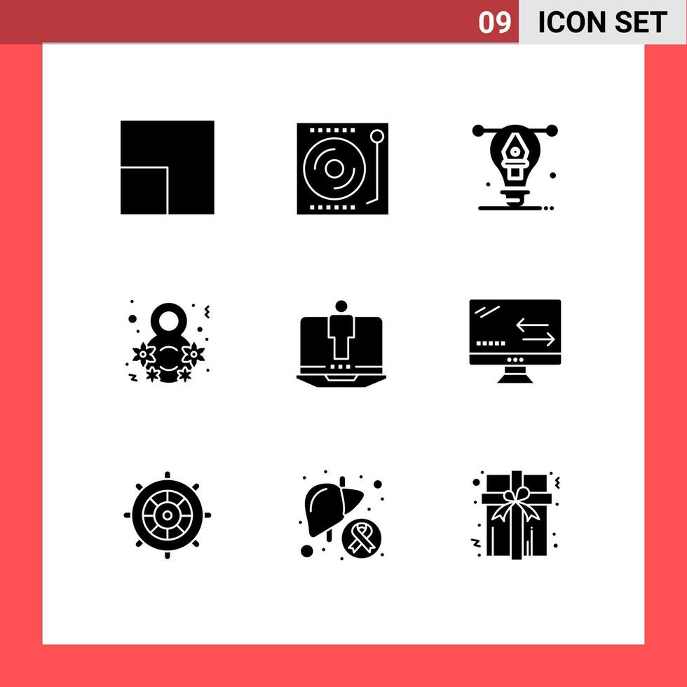 9 Thematic Vector Solid Glyphs and Editable Symbols of hardware laptop artwork women celebrate eight Editable Vector Design Elements