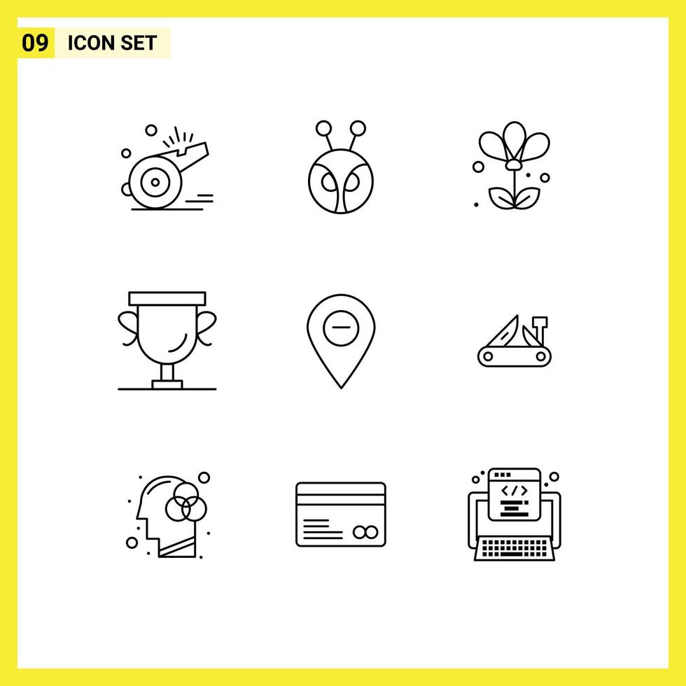 Set of 9 Modern UI Icons Symbols Signs for minimize prize crypto currency award spring Editable Vector Design Elements