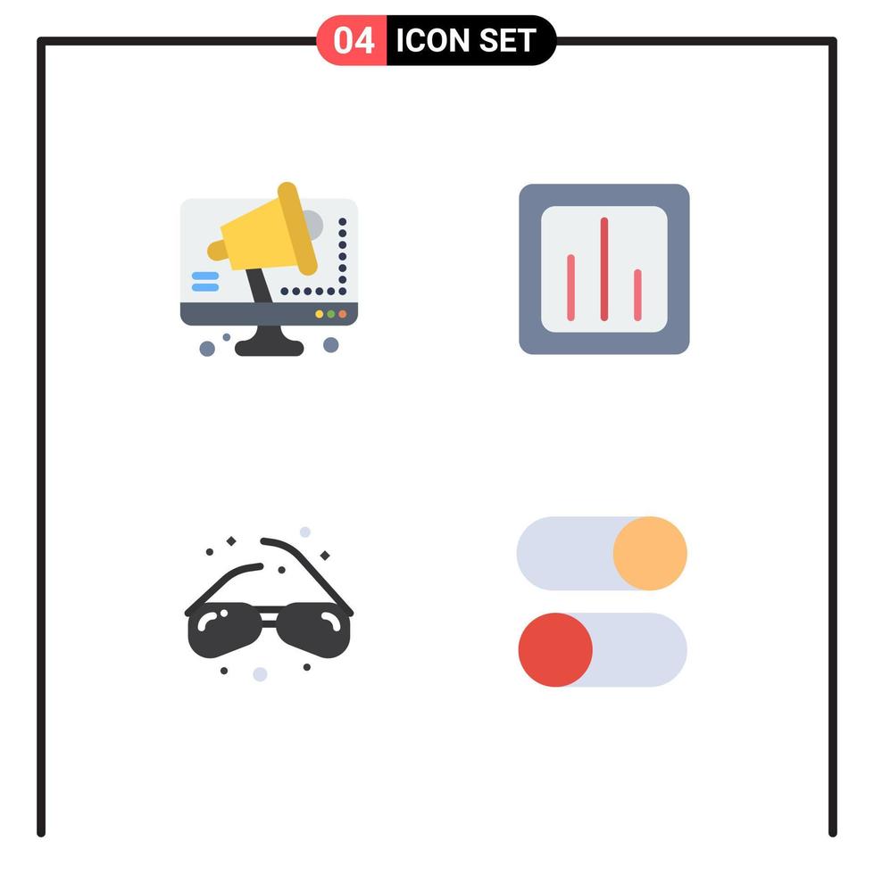 Set of 4 Vector Flat Icons on Grid for business glasses computer graph view Editable Vector Design Elements