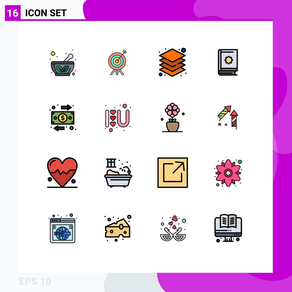 Universal Icon Symbols Group of 16 Modern Flat Color Filled Lines of flow ramadhan layer islam quran Editable Creative Vector Design Elements