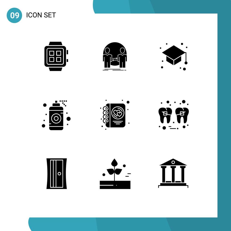 User Interface Pack of 9 Basic Solid Glyphs of spray graphic identity designer graduate cap Editable Vector Design Elements