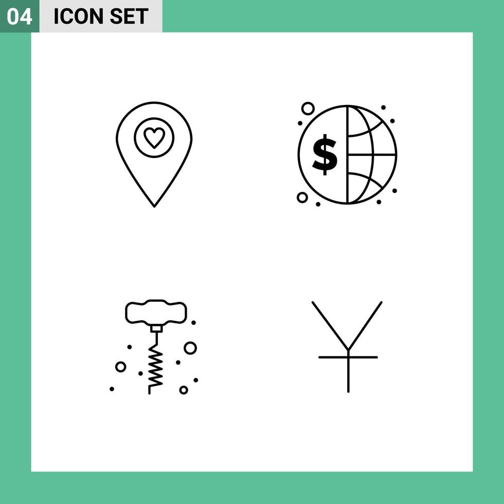 4 Creative Icons Modern Signs and Symbols of heart drill pointer investment power tools Editable Vector Design Elements