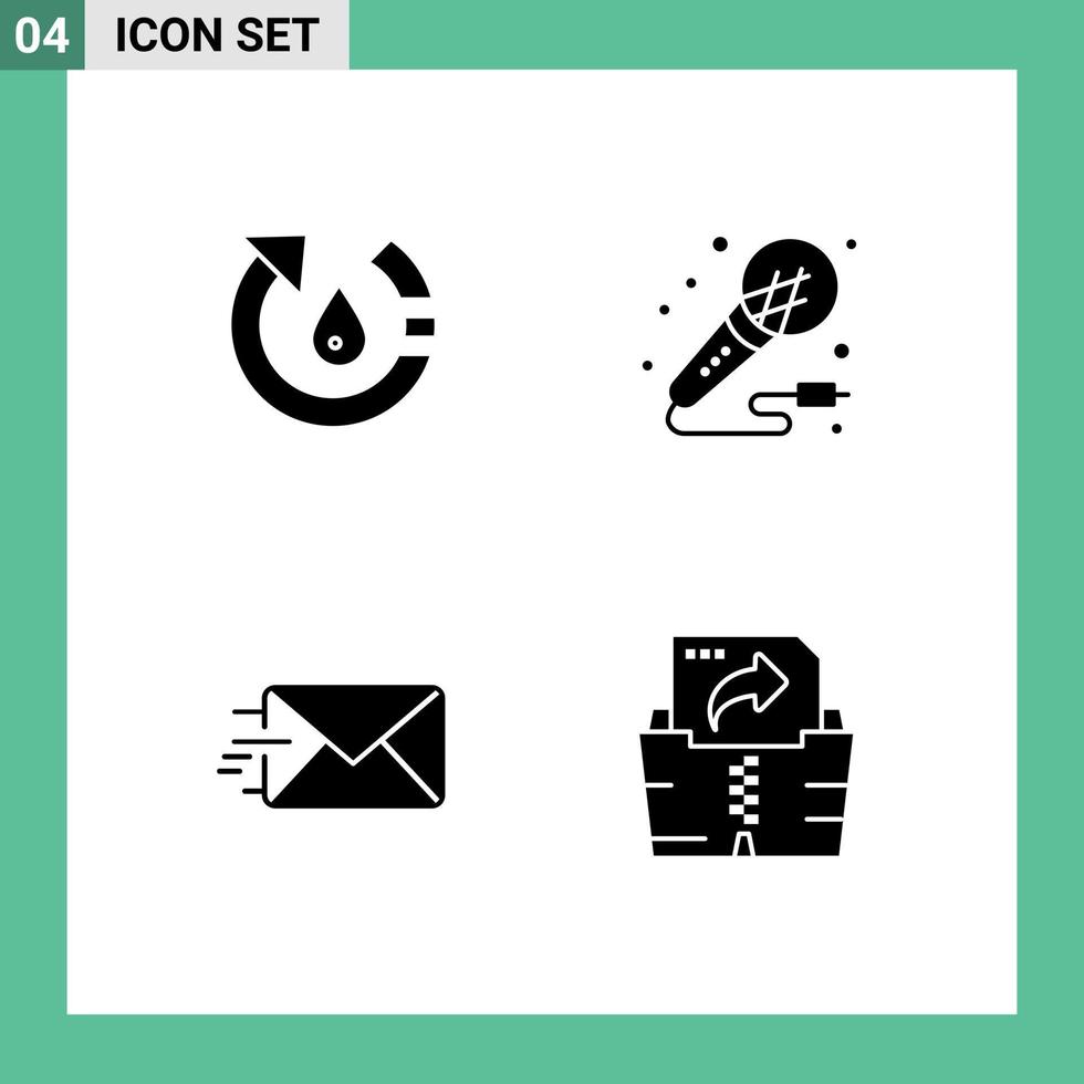 Stock Vector Icon Pack of 4 Line Signs and Symbols for drop night nature microphone mail Editable Vector Design Elements