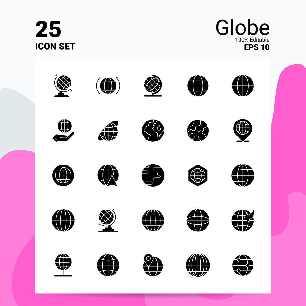 25 Globe Icon Set 100 Editable EPS 10 Files Business Logo Concept Ideas Solid Glyph icon design vector
