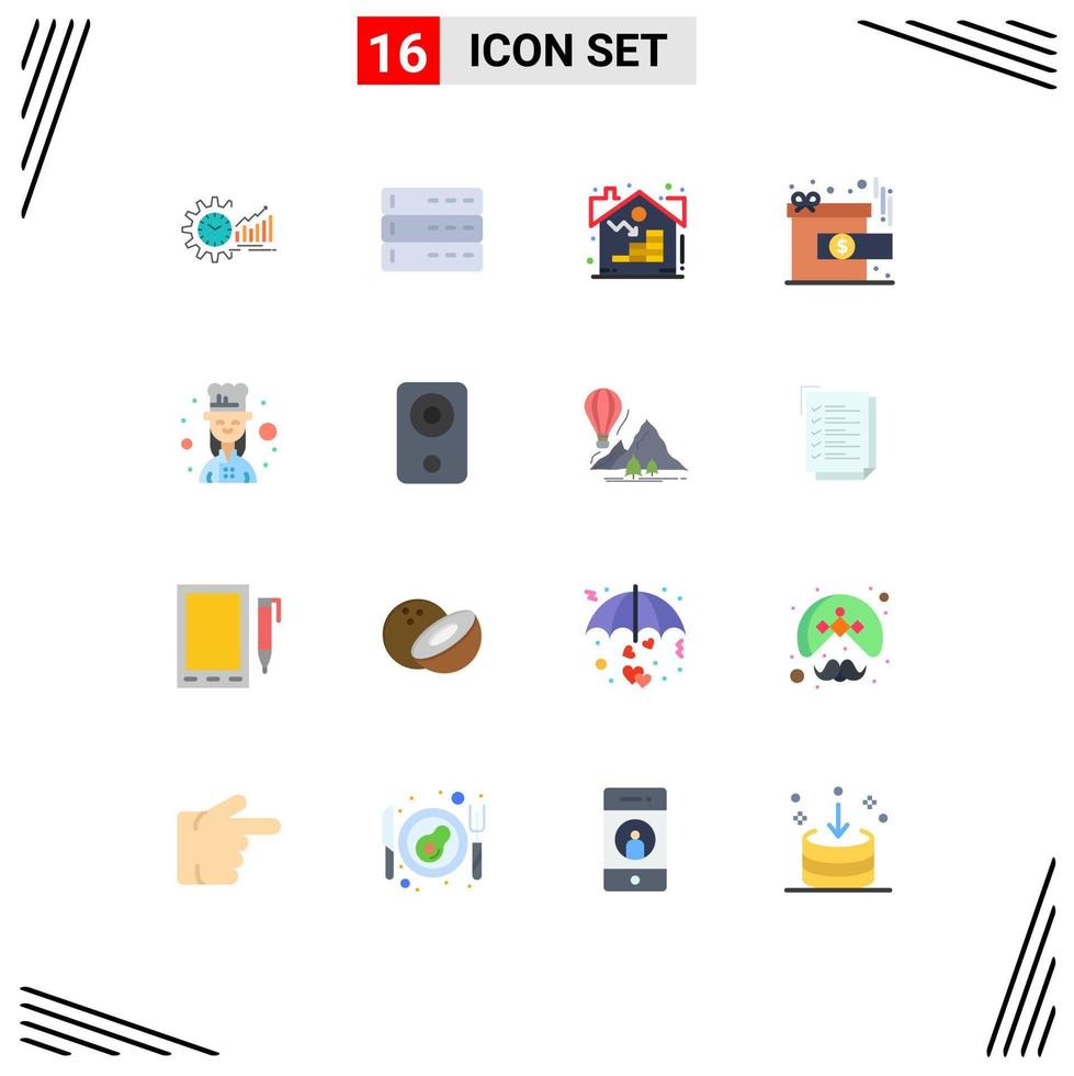 16 User Interface Flat Color Pack of modern Signs and Symbols of present achievement data asset property Editable Pack of Creative Vector Design Elements