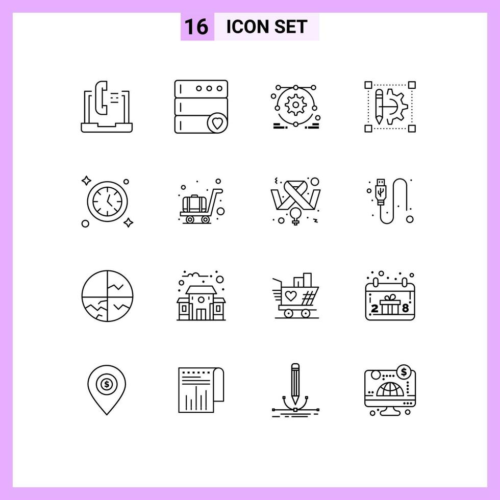 16 Universal Outlines Set for Web and Mobile Applications clock setting development printer edit Editable Vector Design Elements