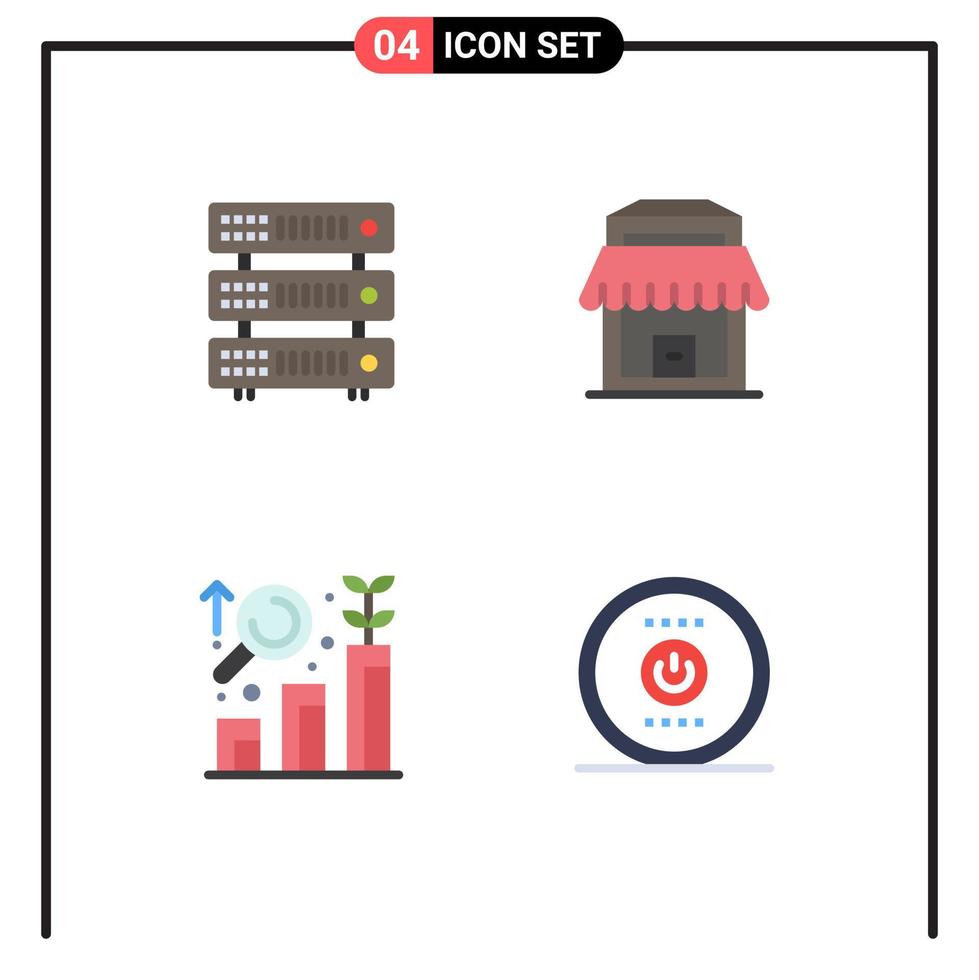 Pictogram Set of 4 Simple Flat Icons of database graph hosting shop computing Editable Vector Design Elements