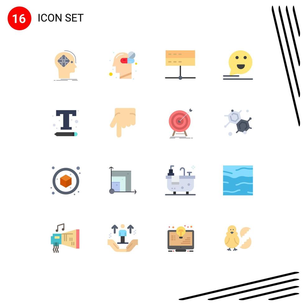 Group of 16 Flat Colors Signs and Symbols for happy chat medicine bubble server Editable Pack of Creative Vector Design Elements