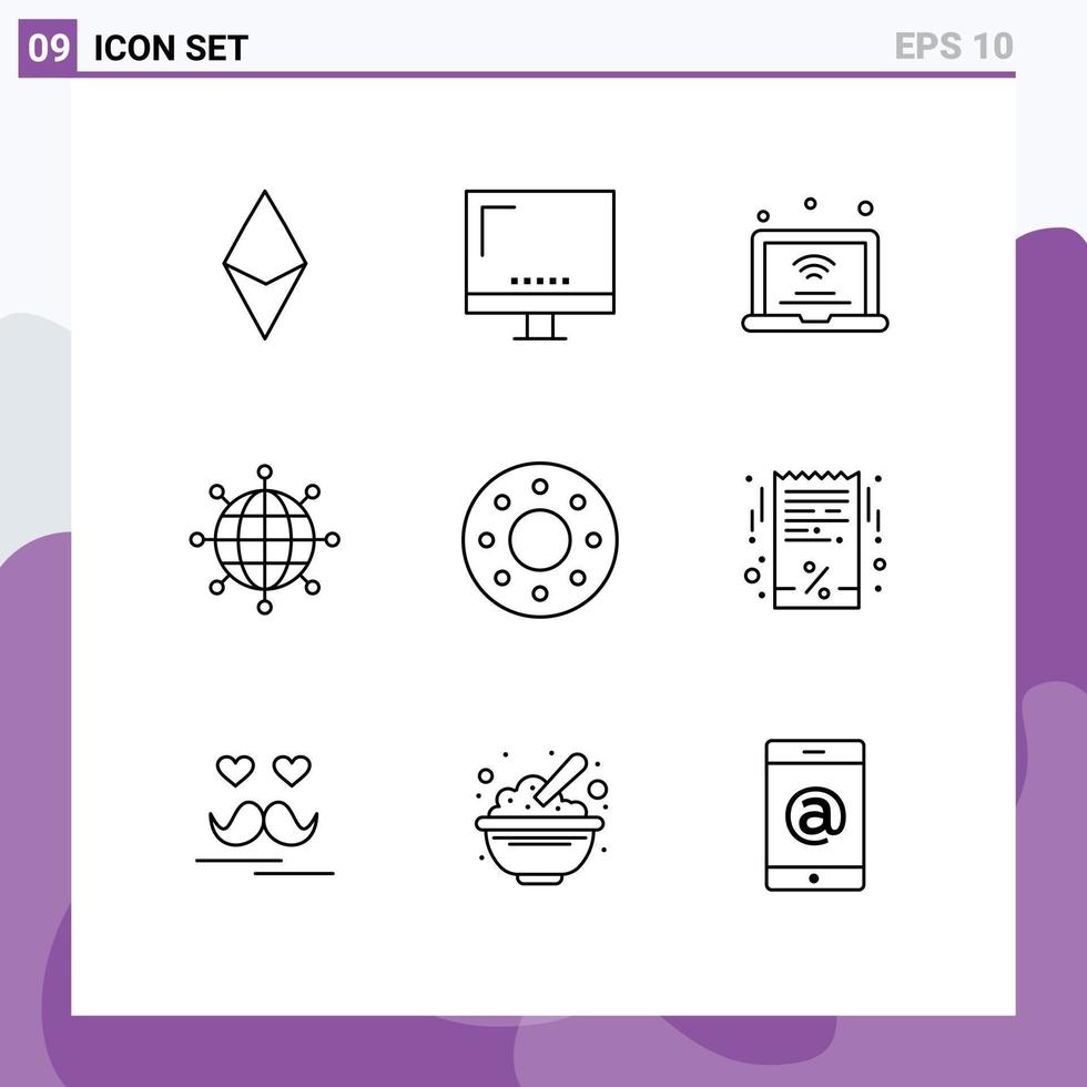 Group of 9 Modern Outlines Set for modern connections monitor business iot Editable Vector Design Elements