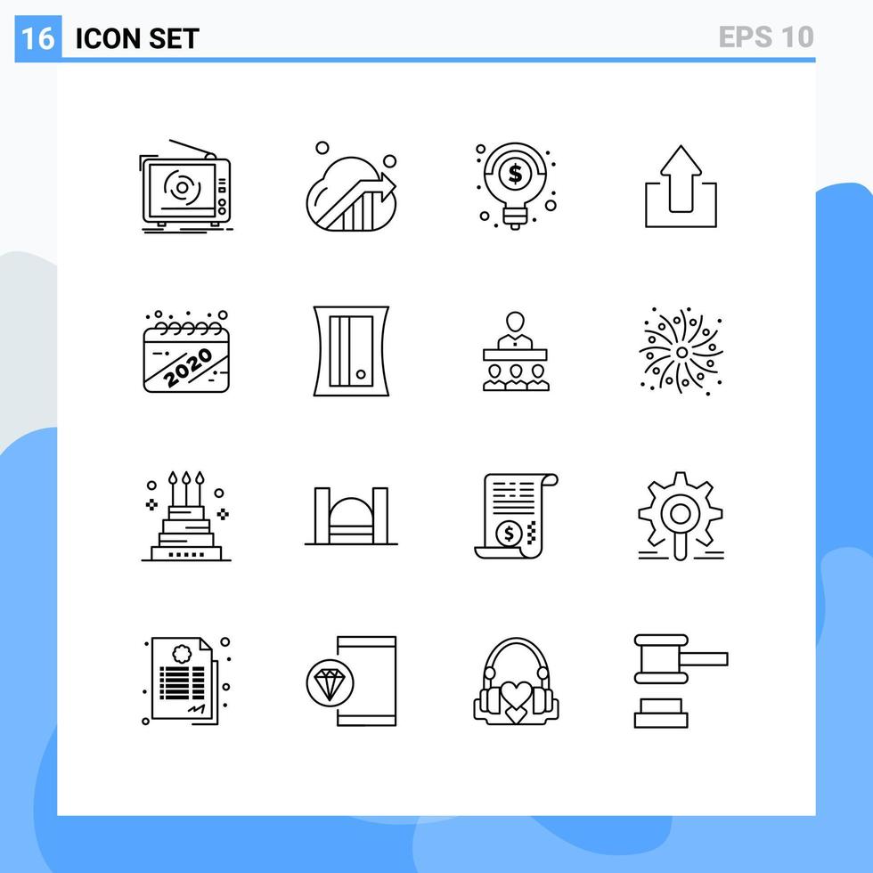 16 iconos creativos signos y símbolos modernos de carga de fecha seo flecha arriba elementos de diseño vectorial editables vector