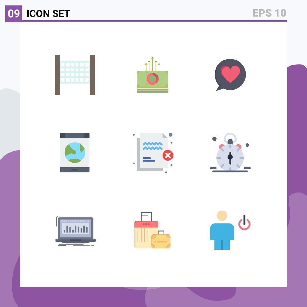 Group of 9 Modern Flat Colors Set for security file heart deny online Editable Vector Design Elements