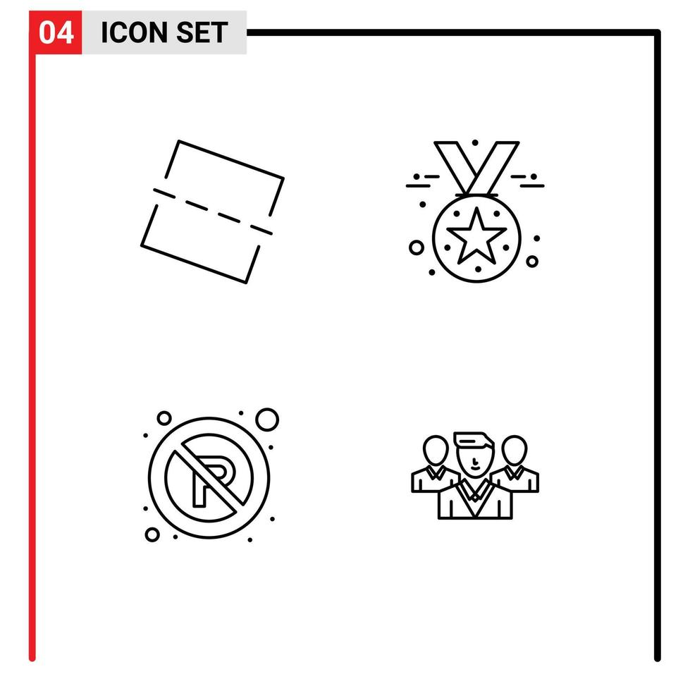 Mobile Interface Line Set of 4 Pictograms of image regulatory award medal staff Editable Vector Design Elements