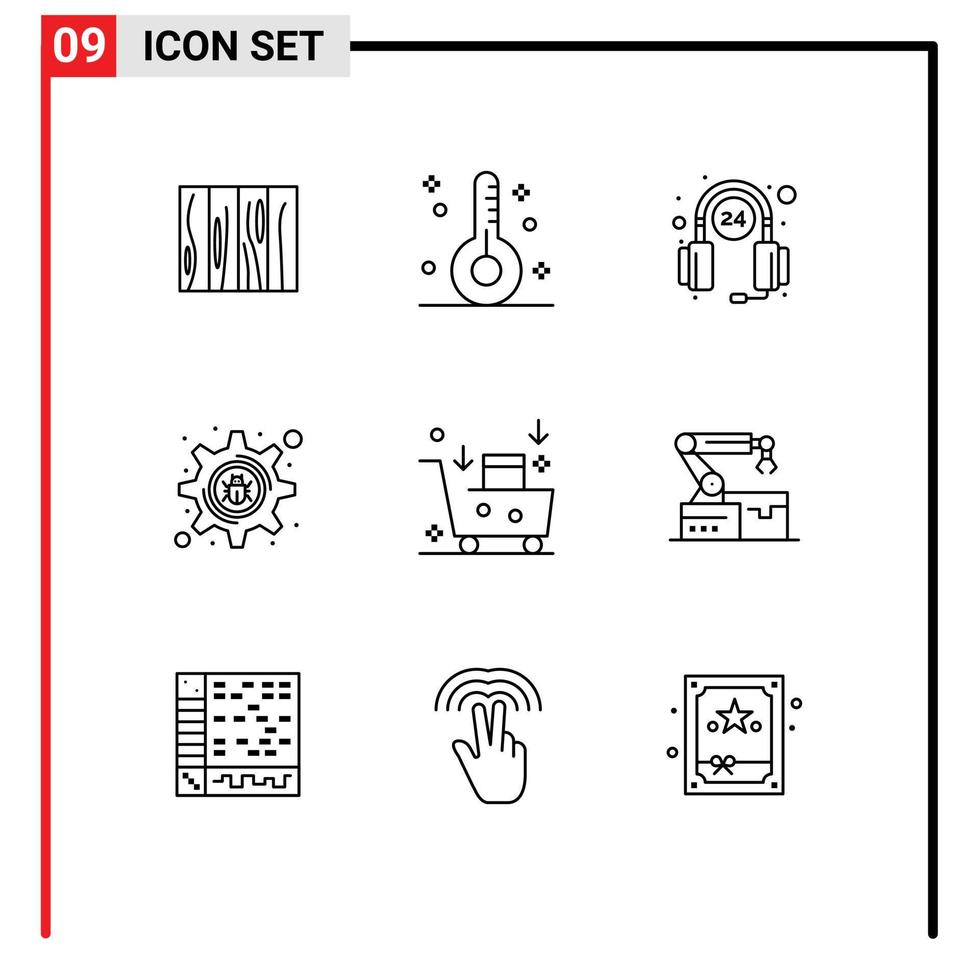 Set of 9 Vector Outlines on Grid for setting bug cyber crime form service help Editable Vector Design Elements