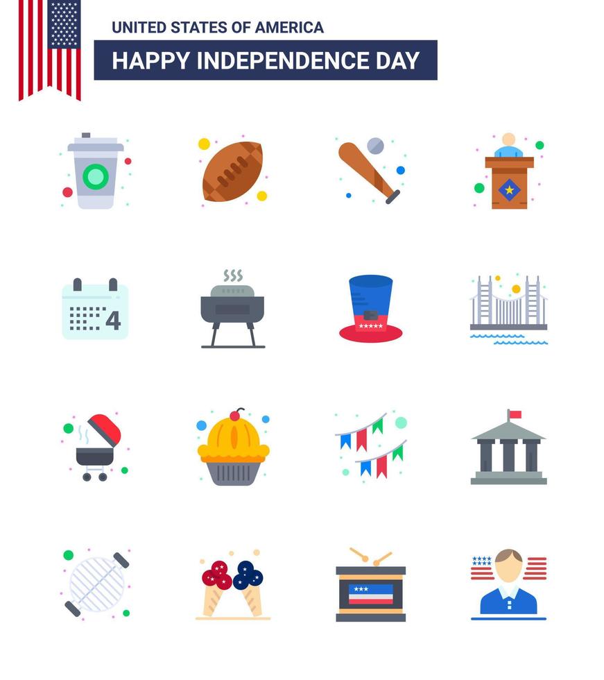 Pack of 16 creative USA Independence Day related Flats of day sign baseball stage usa Editable USA Day Vector Design Elements