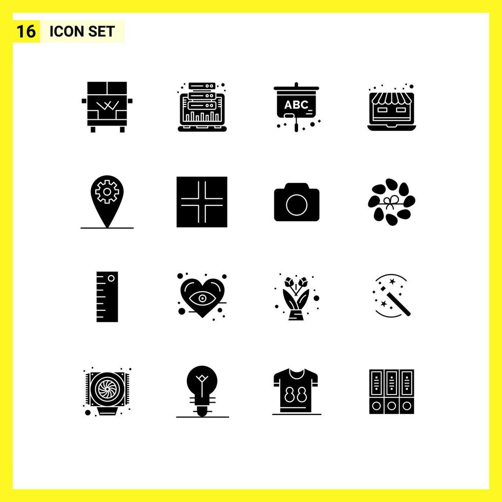 grupo de 16 signos y símbolos de glifos sólidos para configurar elementos de diseño de vectores editables para portátiles web de tiendas en línea