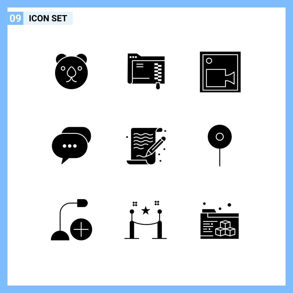 Modern Set of 9 Solid Glyphs Pictograph of paint art camera bubble conversation Editable Vector Design Elements