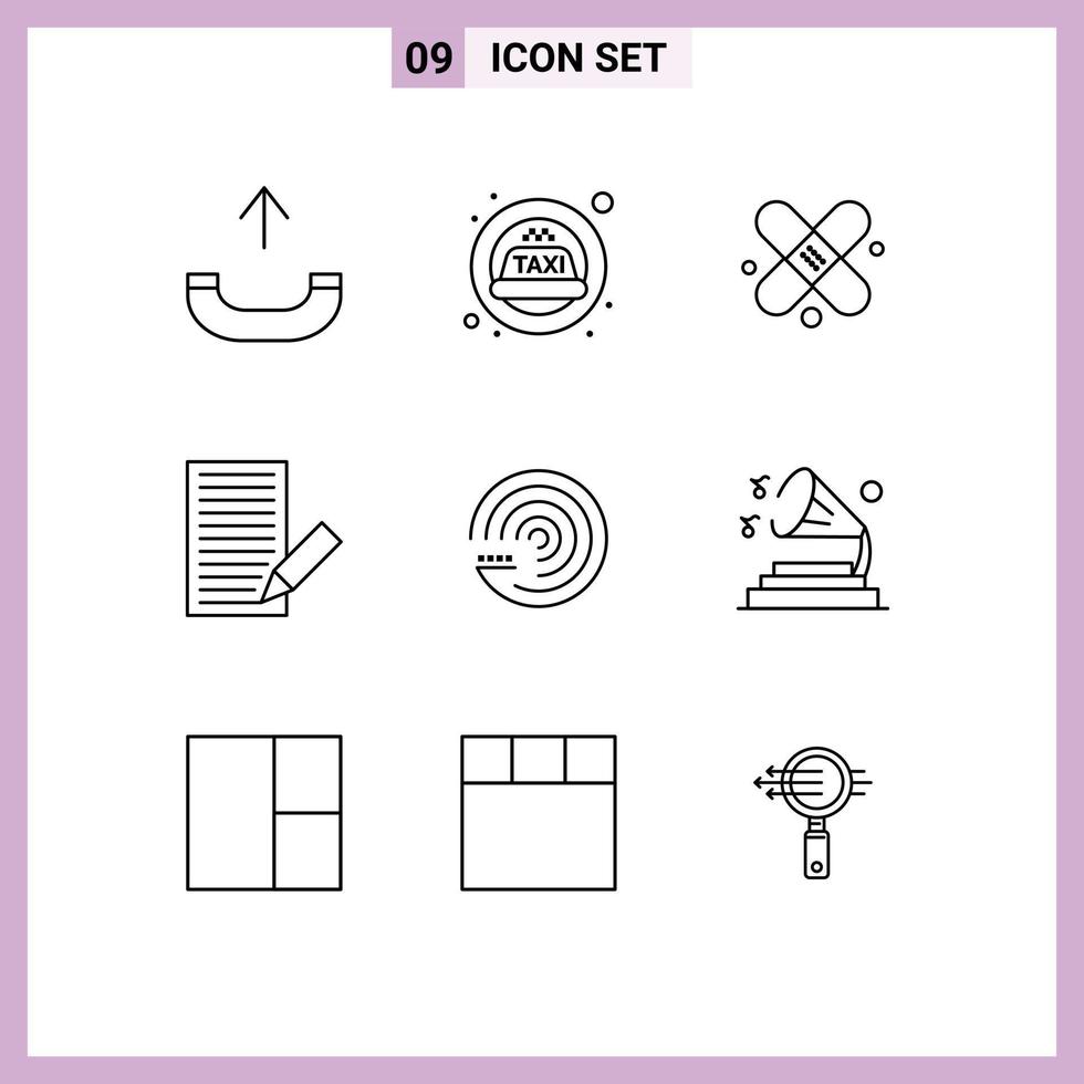 Modern Set of 9 Outlines and symbols such as scince model plaster forecasting letter Editable Vector Design Elements
