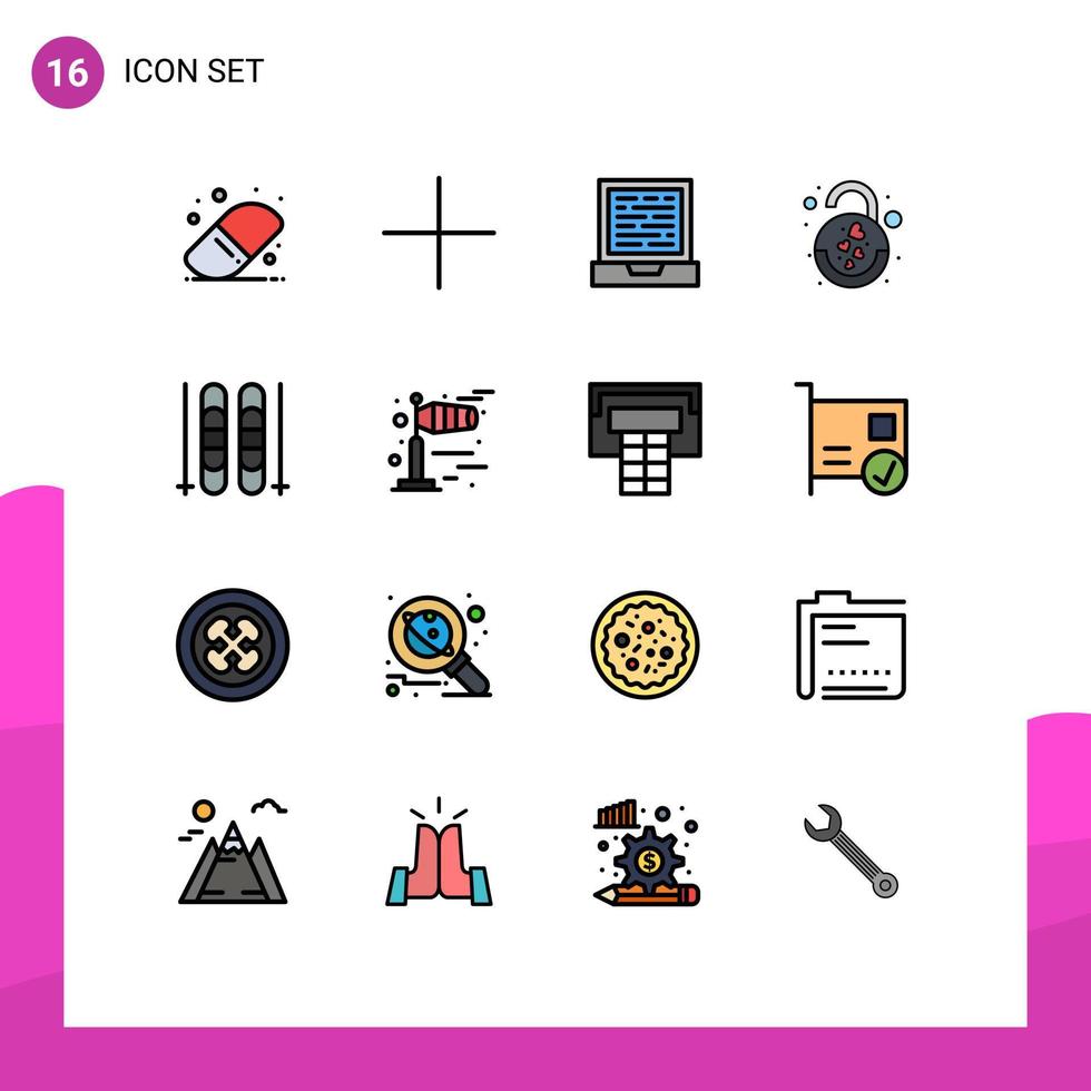 16 Thematic Vector Flat Color Filled Lines and Editable Symbols of weather sport design sky heart Editable Creative Vector Design Elements