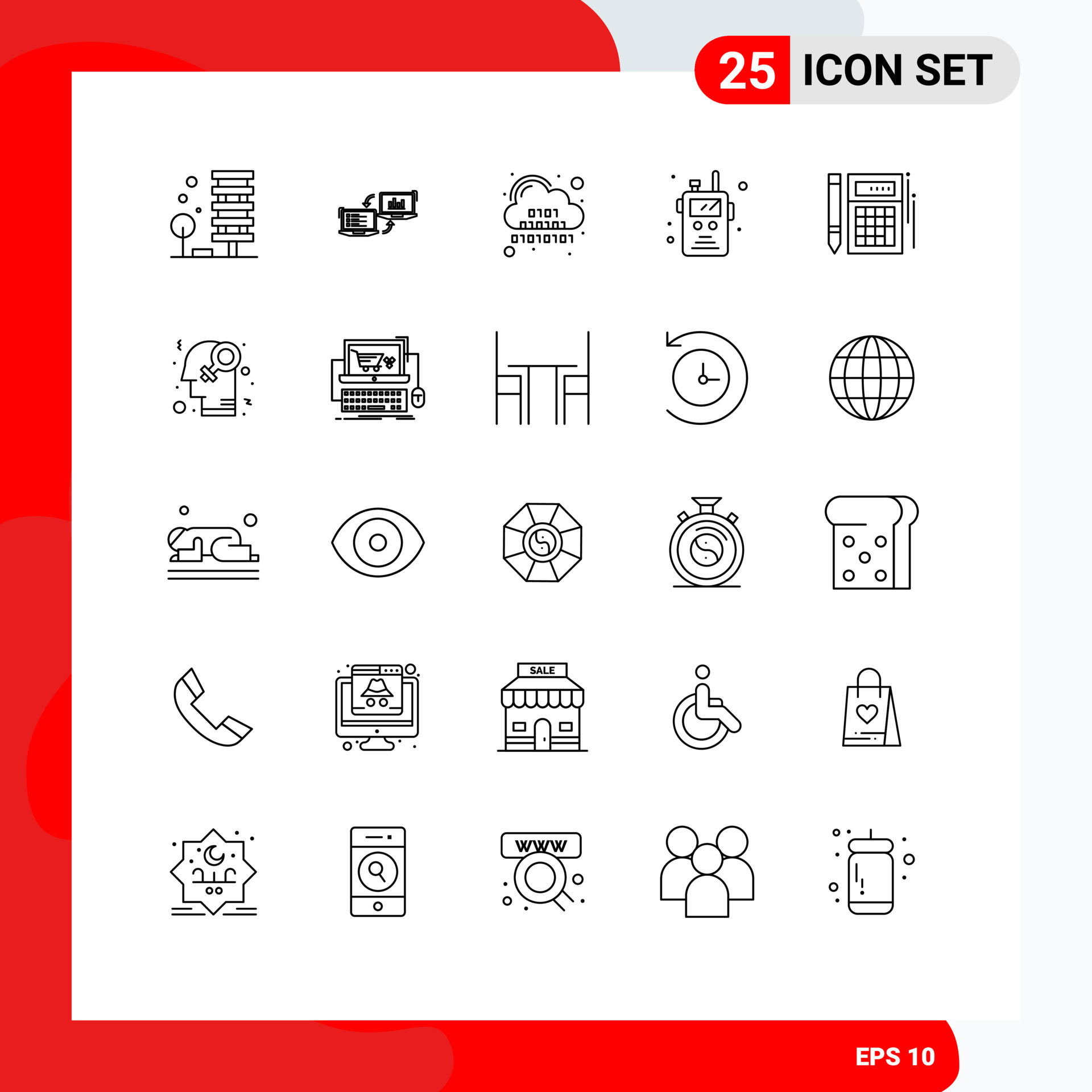 Universal Icon Symbols Group of 25 Modern Lines of radio transceiver