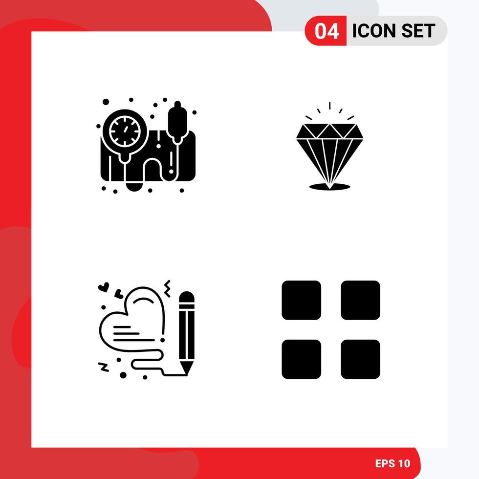 Group of 4 Solid Glyphs Signs and Symbols for blood pressure operator pen diamound stone calc Editable Vector Design Elements
