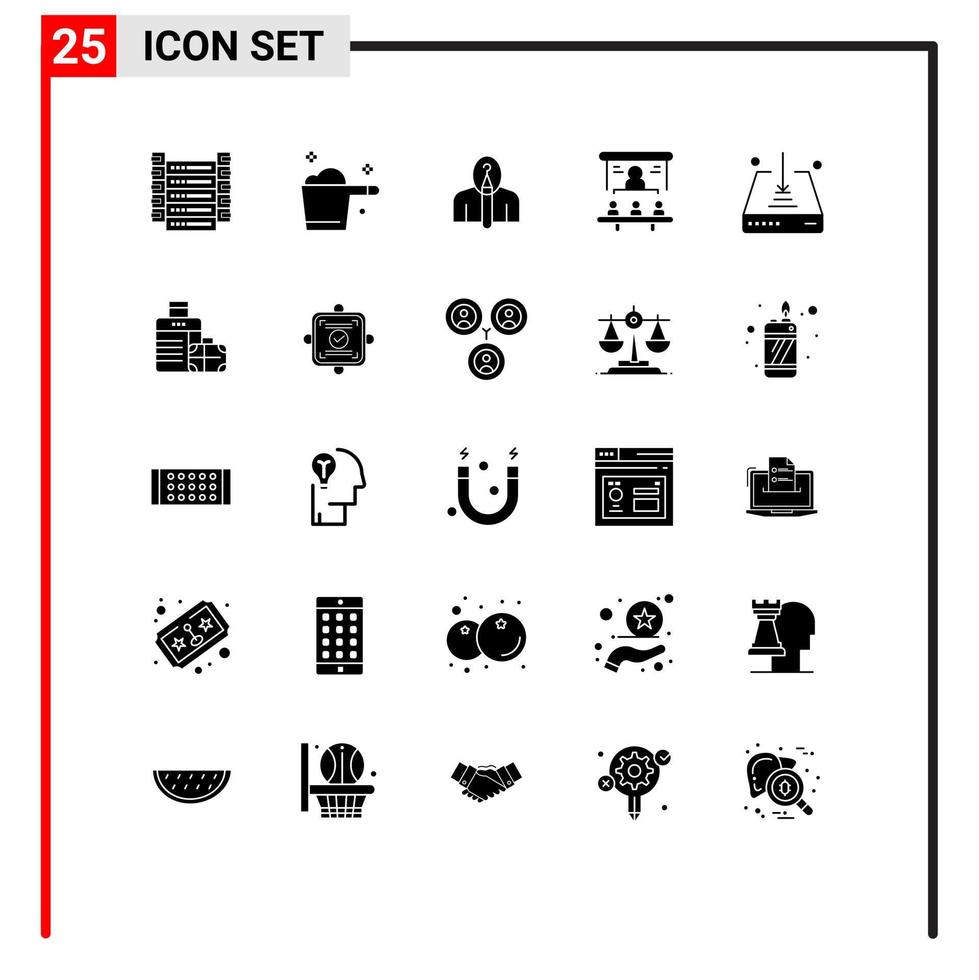 grupo de 25 signos y símbolos de glifos sólidos para la cuota de mercado anónimo de la oficina del proyector elementos de diseño de vectores editables creativos