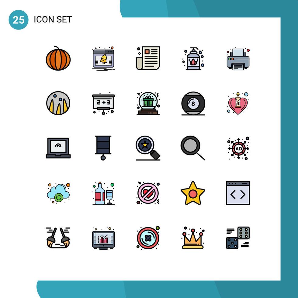 25 User Interface Filled line Flat Color Pack of modern Signs and Symbols of print soap interface liquid soap ui Editable Vector Design Elements