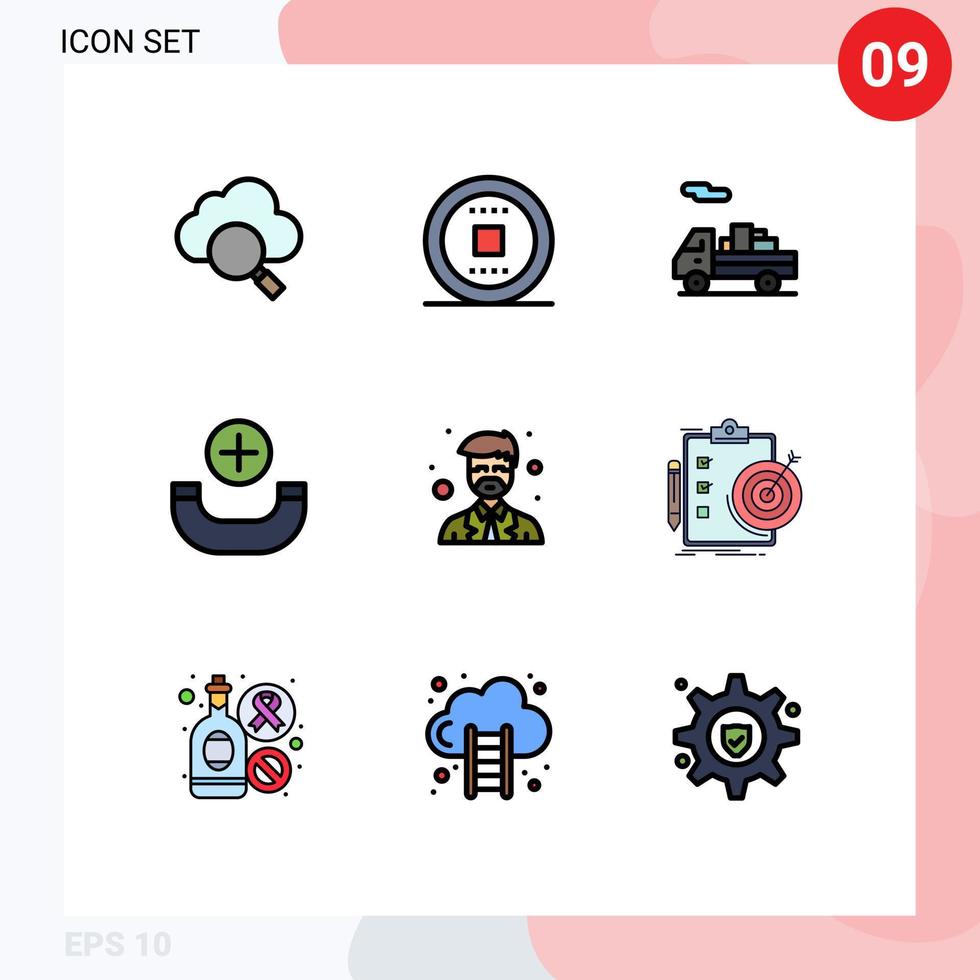 Mobile Interface Filledline Flat Color Set of 9 Pictograms of goals professor shipping master phone Editable Vector Design Elements