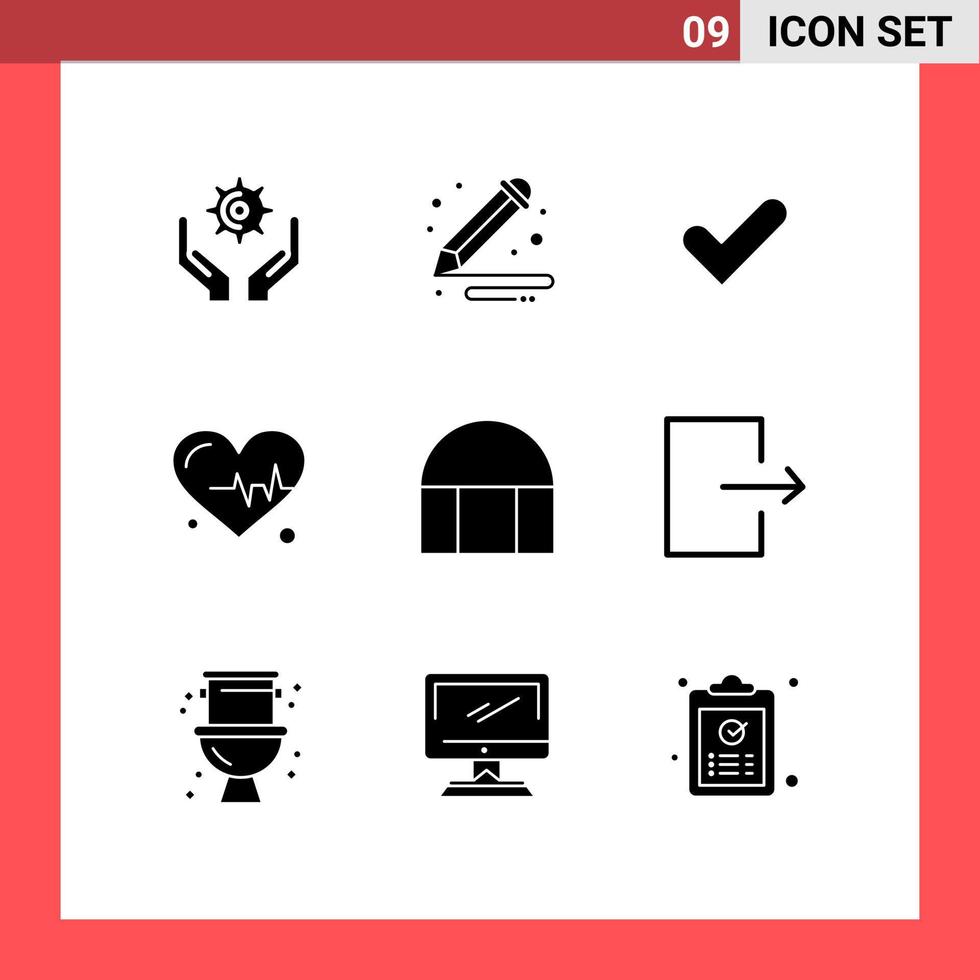 Modern Set of 9 Solid Glyphs Pictograph of islamic building building check science heart Editable Vector Design Elements