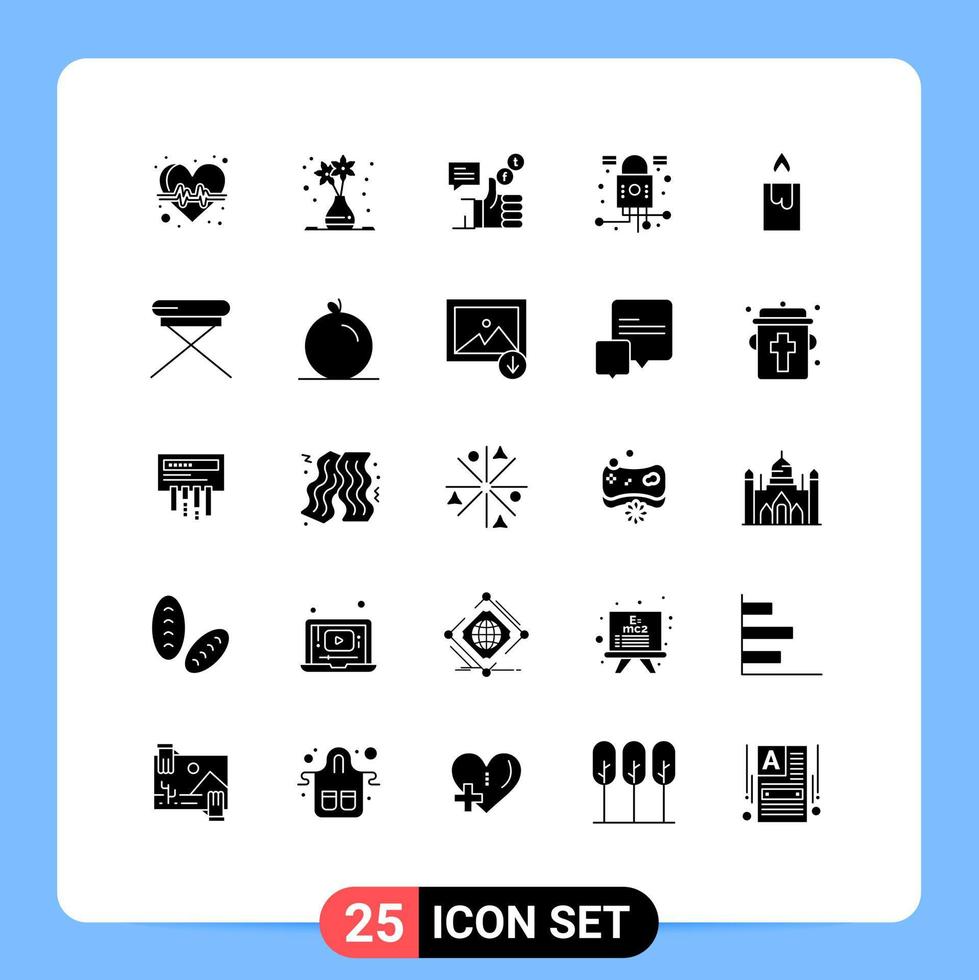 25 Solid Glyph concept for Websites Mobile and Apps candle network campaign lock twitter Editable Vector Design Elements
