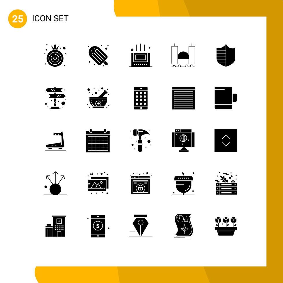 Universal Icon Symbols Group of 25 Modern Solid Glyphs of security protection mat river harbor Editable Vector Design Elements