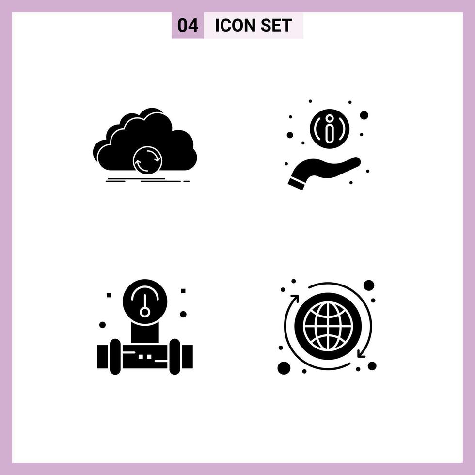 Mobile Interface Solid Glyph Set of 4 Pictograms of cloud plump data information water Editable Vector Design Elements