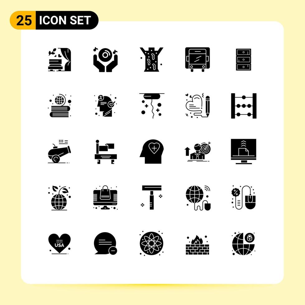 Group of 25 Solid Glyphs Signs and Symbols for cabinet truck party lorry medical Editable Vector Design Elements