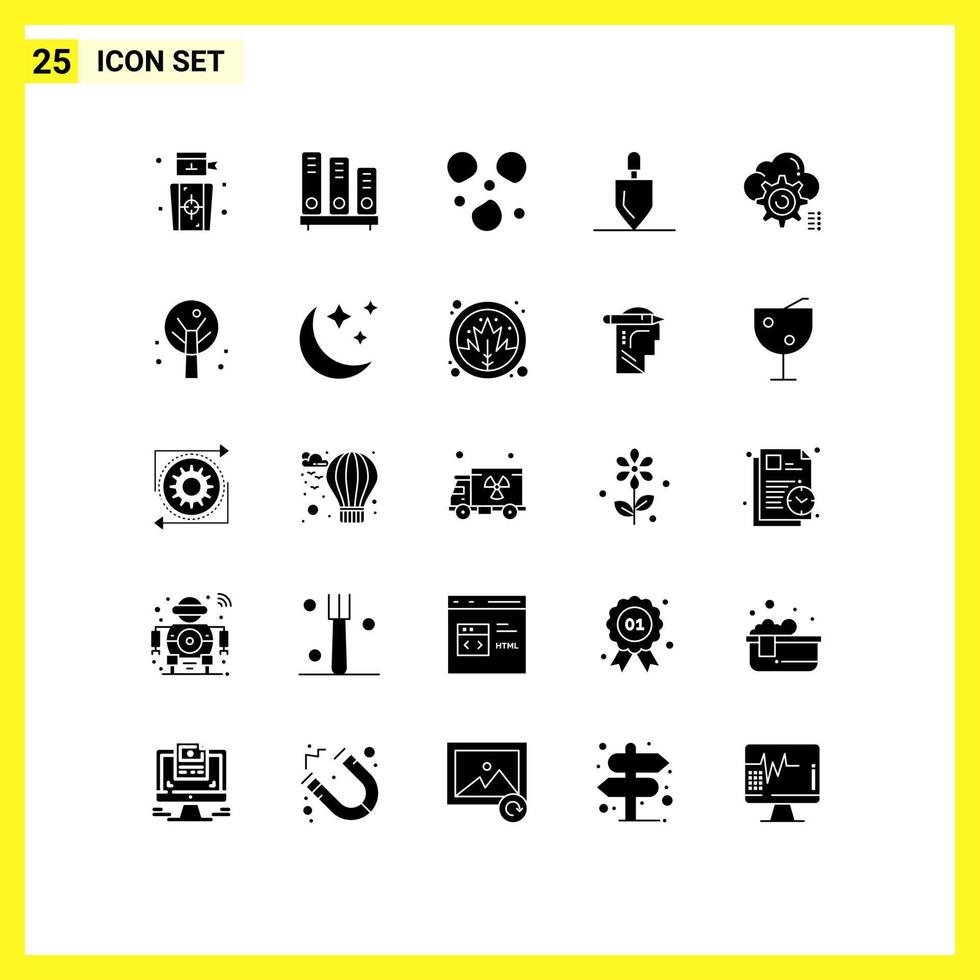 Pictogram Set of 25 Simple Solid Glyphs of setting tools shelves rake equipment Editable Vector Design Elements