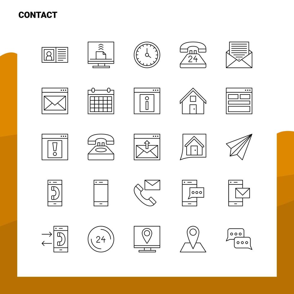 conjunto de iconos de línea de contacto conjunto 25 iconos diseño de estilo minimalista vectorial conjunto de iconos negros paquete de pictogramas lineales vector